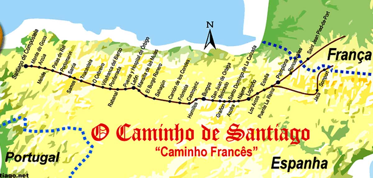  Nosso roteiro, cidades pelas quais passamos durante a nossa caminhada com destino a Santiago de Compostela - Espanha. 